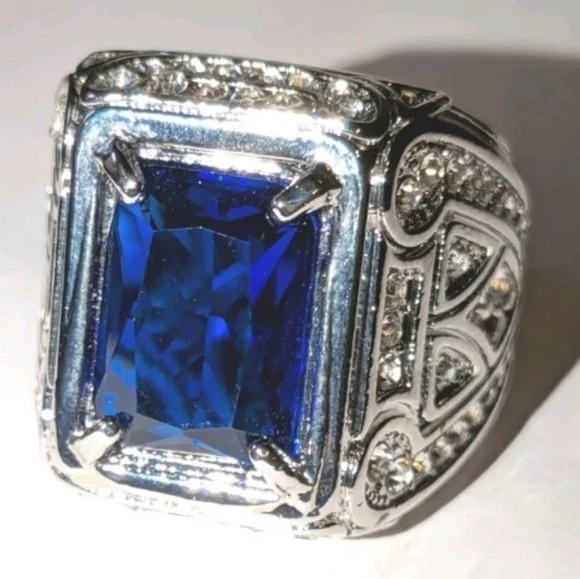 Silver and Blue Men's Ring